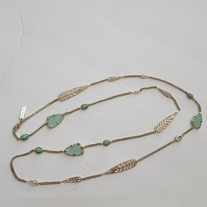 Kendra Scott vintage Marla Mint Green Gold Extra Long Strand Necklace Satoir